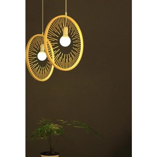 Natural Bamboo Ring Wheel Lampshade Pendant Light Fixture Countryside Vintage Hanging Ceiling Lamp Houseboat E27 E26 110V-240V