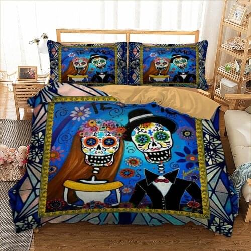 Home Decoration Teamo Skull Bedding Set Queen Wedding Skulls Duvet Cover Set Dropshipping