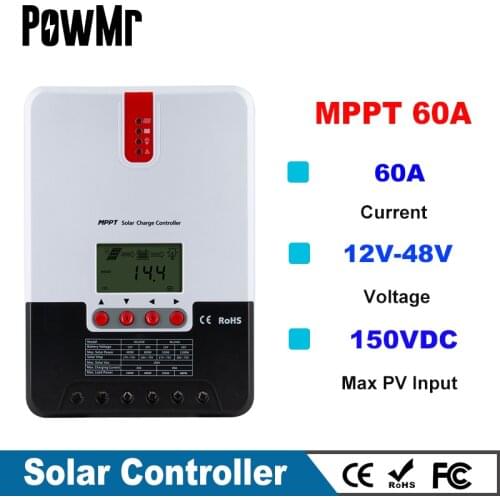 MPPT 60A Solar Charger Controller 12V 24V 36V 48VAuto Lead Acid Gel Lithium Ion Charge Controller for Max 150V Solar Panel Input