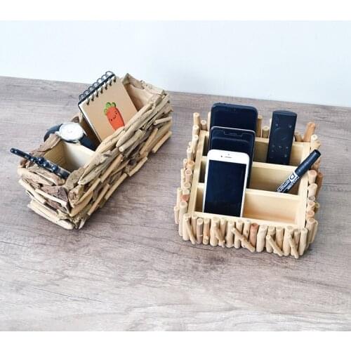 Creative pastoral wooden living room storage box Retro art assembled wooden remote control storage box