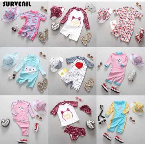 Swimsuit for Girls Long Sleeves Toddler Girl Bathing Suit 2020 Summer Sun UV Protection Flamingo Childrens Swimwear One Piece