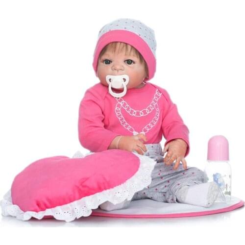 Fashion Newborn Doll 23'' Lifelike Reborn Silicone Doll 57 Cm Full Vinyl Realistic Bebe mohair menina bonecas kids birthday gift