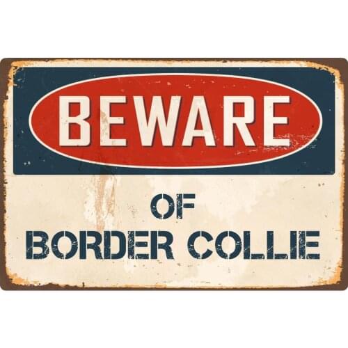 StickerPirate Beware of Border Collie 8 x 12 Vintage Aluminum Retro Metal Sign VS068