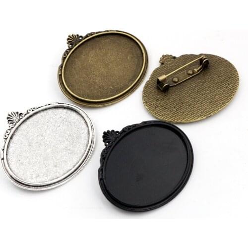 New Fashion 5pcs 30x40mm Inner Size Antique Silver Plated and Bronze and Black Pin Brooch Pierced Style Base Setting Pendant