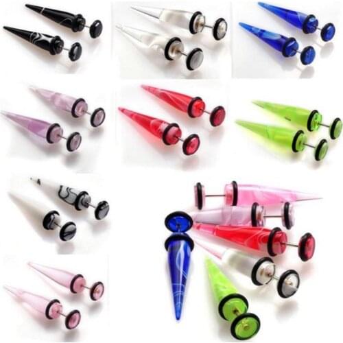 NEW 1Pair Acrylic Taper Spike Fake Cheater Illusion Men Ear Stud Plugs Earrings