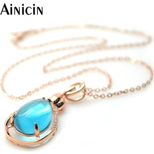 5pcs Rose Gold Color With Rhinestone Setting Water Drop Shape Pendant 18'' Chain Necklace Luxury Women Jewelry Birthday Gift