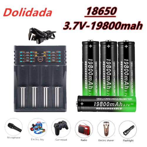 100% original brand new 18650 rechargeable battery 3.7V 19800 mAh for flashlight + USB charger