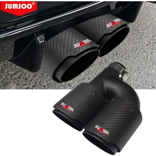 GenuineSUMSOO 1PCS Dual Carbon Fiber + Stainless Steel Hniversal Auto Exhaust Tip matter Muffler Double end black pipe