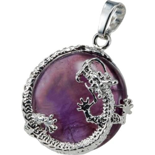 TUMBEELLUWA 1Lot (5Pc) Purple Crystal Gem stone Dragon Charms Bead Pendant fit Necklace