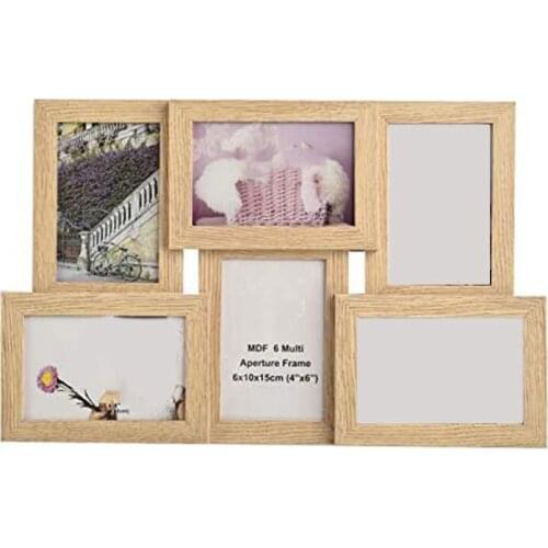 Practical Collage Multiple Picture Frames for 6 Photos in 4 x 6 Inches Wooden, MDF Wall Mounting Frame (Natural)