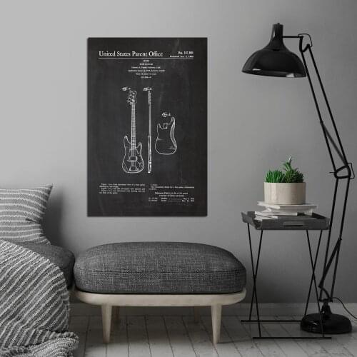 Precision Bass Patent Fender Guitar Blueprint Vintage Poster Print Musician Gift idea Canvas Painting Wall Art Decor Room Decor