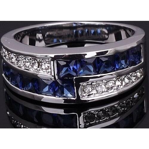 QuHan Gorgeous Women Finger Ring Square Blue CZ Stone Wedding Bridal Rings Dancing Party Fashion Jewelry
