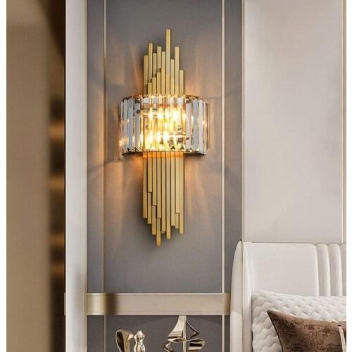 Luxury Modern Minimalist Crystal Gold Wall Lamp For Living Room Bedroom Bedside Atmospheric Aisle LED Indoor Lighting