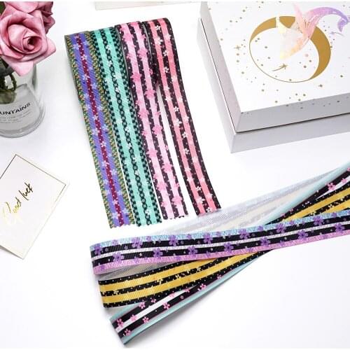 DIY Cartoon Stripe And Flower Printed Grosgrain Ribbon For Craft Supplies Sewing Accessories 5 Yards. 49010