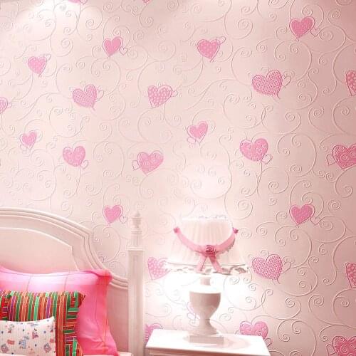 Warm romantic girl princess room bedroom non-woven wedding room wallpaper peach heart love pink childrens room wall paper