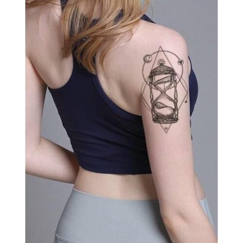 Time Hourglass Geometric Waterproof Temporary Tattoo Sticker Black Hannah Flower Fake Tattoos Flash Tatoo Arm Body Art Women Men