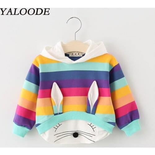 YALOODE Baby Boy Hooded Sweatshirts Spring Cotton Cartoon Striped Baby Girl Sportswear Infant Toddler Kids Pullover Tops Outwear