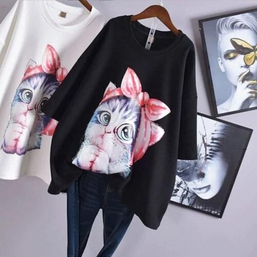 Size 8XL 150KG Women Summer Sweet t shirt Cat Print Big Size Cotton Femme tee O Neck Big Tops Plus Size Women t shirt