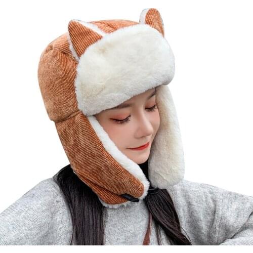 Women Warm Cotton Hat Earmuffs Thicken Ear-flapped Hat Winter Cold-proof Soft Cat Ears Cap 2021 Winter Russian Hat