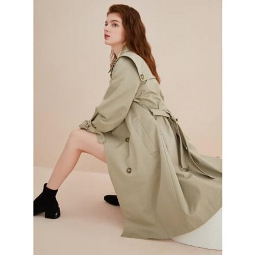 Fall in Love with Blue Autumn and Winter 2021 New Womens Khaki Mid Length Lace Up Double Breasted Windbreaker