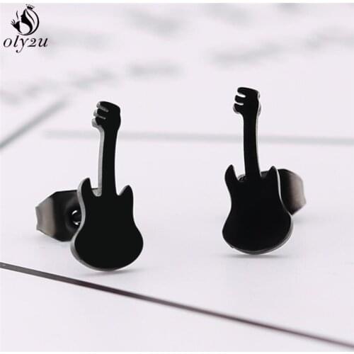 Stainless Steel Music Instrument Guitar Stud Earrings for Women Girls Cute Musical Earings Fashion Jewelry Students Oorbellen