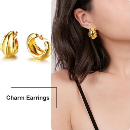 Charm Chunky Open Hoops Earring for Women Girls Brass with Gold Plated Middle Stud Earrings Fashion Gifts