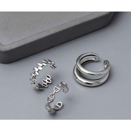 Morivovog 925 Sterling Silver Double Layer Rings Retro Glossy Pig Nose Shape Geometry Rings for Women Minimalist Jewelry Bijoux