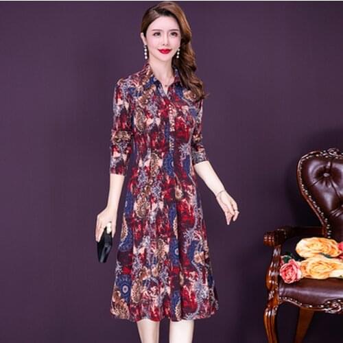 High Quality Fashion Autumn New Slim Temperament Mom Medium Long High Fashion Printed Dress Dress for Women