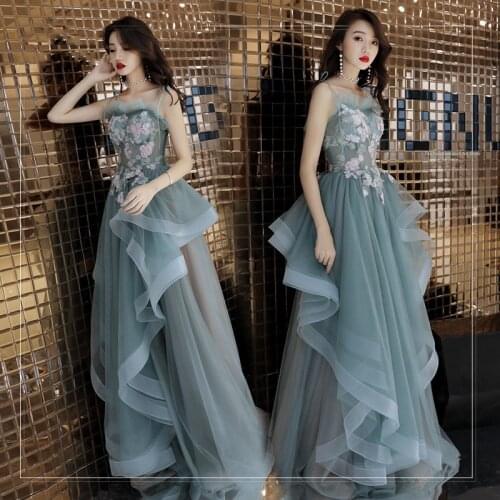 Evening Dress 2021 New Spaghetti Straps Sleeveless Long Noble Banquet Temperament Dress Lace Up Slim Party Dress Robe De Soiree