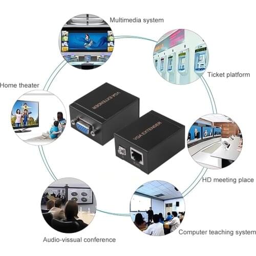 1 Pair Receiver Transmitter VGA to RJ45 Extender Repeater by Cat5e/6 up to 60M VGA UTP for PC Laptop Computer Projector