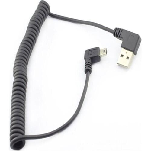 10pcs 2-port 90 degree right angled mini B USB 2.0 A male spring data power cable for Car navigation Driving Recorder Camera