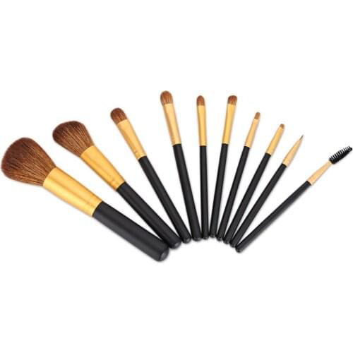 10pcs Portable Cosmetics Foundation Tools Makeup Brushes Set with Leather Bag