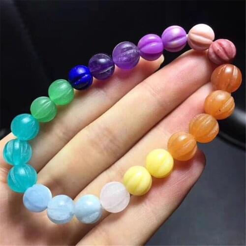 8mm Top Natural Rainbow Different Mixed Stone Bracelet Stretch For Lapis Amazonite Rose Quartz Phosphosiderite Beads Strand AAAA