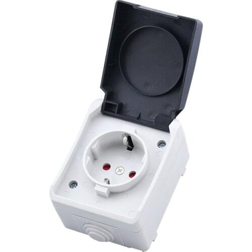 2Pcs IP44 Waterproof Dust-proof Outdoor External Wall Power Socket 16A EU Standard Electrical Outlet Grounded AC 250V