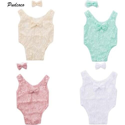 2020 Princess Newborn Baby Girls Boys Flower Lace Bodysuit Headband 0-1M Angel Wings Costume Photo Photography Prop Outfits
