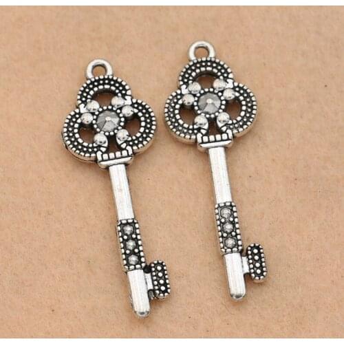 5PCS Key Charm Antique Silver Plated Pendant Bracelet Necklace Jewelry DIY Making Accessories 42x15mm