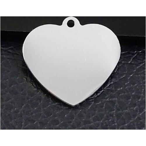 50pcs 25mm*20mm 1.5mm thick 3mm 2holes Stainless Steel High Polished Love Heart Tag Charms pendant