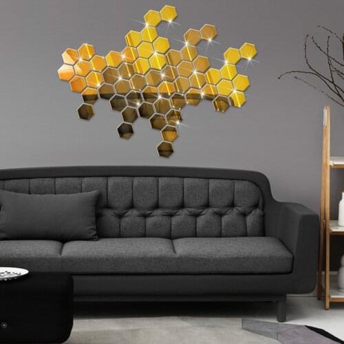 Acrylic Mirror Wall Sticker for Home Decor Living Room Hexagonal Background Wall Decorations with Crystal Stereo Mirror Stickers