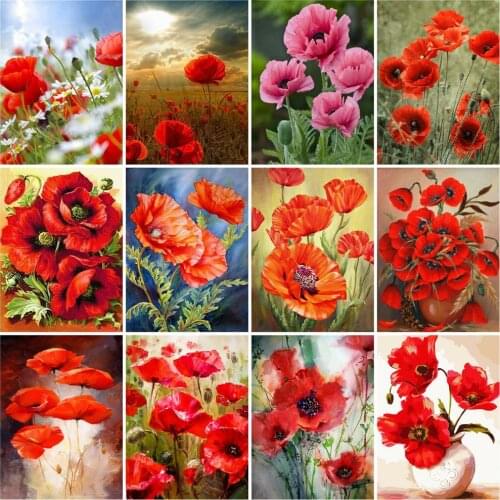 Huacan 5D Diamond Painting Poppy Full Drill Square Diamond Mosaic Embroidery Flower Needlework Pictures Home Decoration Kit