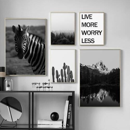 Black White Nordic Landscape Canvas Painting Foggy Forest Mountain Lake Poster Wall Art Print Picture for Living Room Home Decor