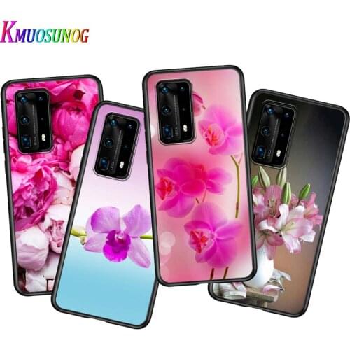 For Huawei P40 P30 P20 Pro Lite E Plus 5G Matte Phone Case Pink Flower Peony for Huawei P10 P9 P8 Lite Phone Cover