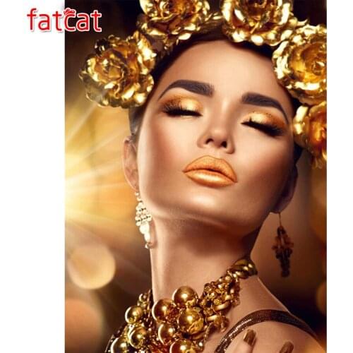 FATCAT Woman with golden lips 5d diy diamond painting full square round drill diamond embroidery kits wall decoration AE2915