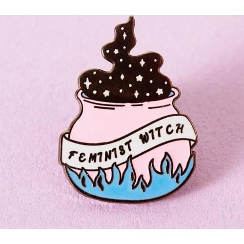 Feminist Witch Cauldron Potion Enamel Pins Cute Cartoon Lapel Pin Jacket Jeans Badge Brooch Fashion Accessories