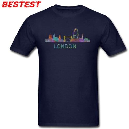 T Shirt Men T-shirt Mens Cotton Tshirt Blue Tops Hip Hop Tees Street Clothes London UK City Cityscape Watercolor Art Sweatshirts