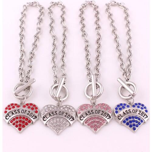 Graduation Crystal Heart Class Of 2017 Pave Heart Toggle Bracelet
