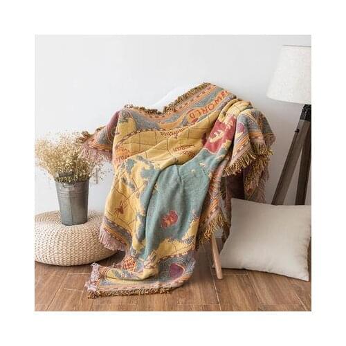 Aggcual retro world map throw blanket cotton covers bed thick carpet sofa blanket cover Living room decoration sofa towel XT08