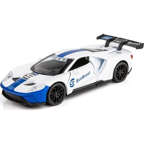 Simulation 1: 32 Ford GT door with acousto-optic alloy childrens toy car model decoration for childrens birthday gift white