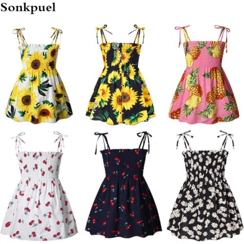 Girls Dress Summer Sleeveless Kids Dresses Baby Girl Flower Print Sling Princess Dress Children Birthday Party Elegant Clothing
