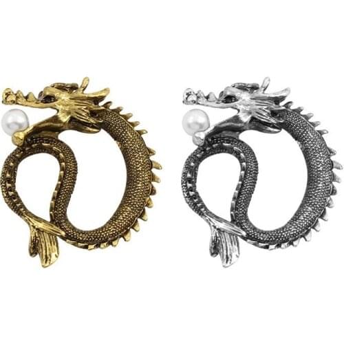 Fashion Retro Men And Women Charm Brooch Personality Bronze Ancient Chinese Dragon Metal Brooch Pin Gift Retro Jewelry
