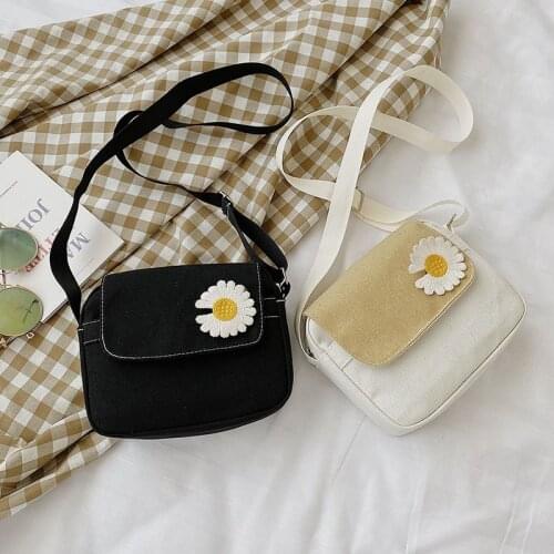 Fashion Canvas Messenger Bag for Women Retro Daisy Flower Girls Student Small Square Shoulder Bags Simple Ladies Purse Handbags